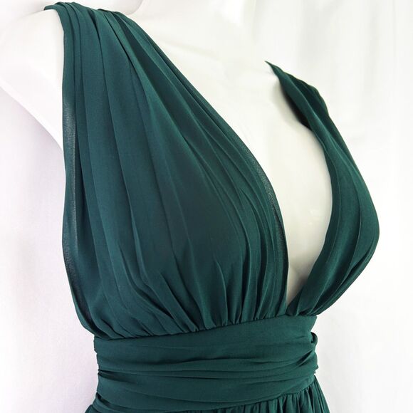 NWT Lulus Heavenly Hues Forest Green Maxi Dress (L) Plunging Georgette Gown - Picture 4 of 13